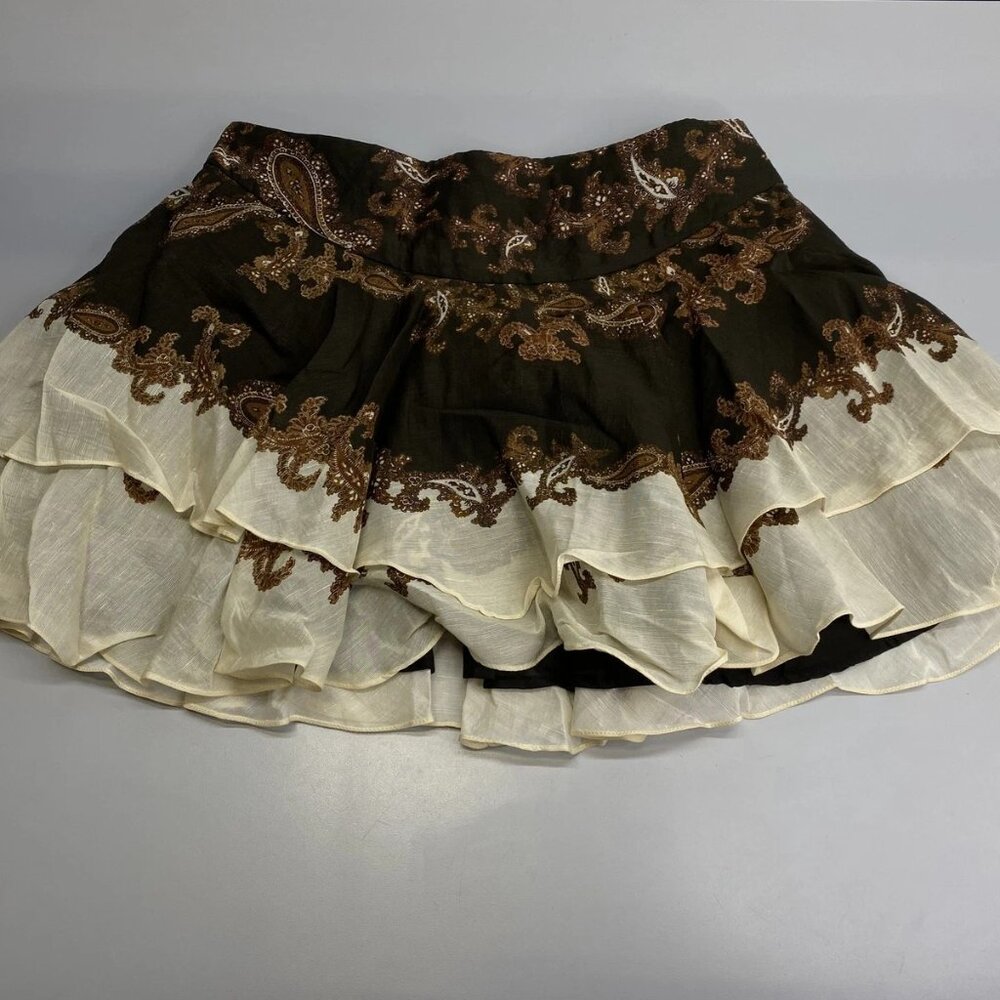 NEW HEMANT & NANDITA Women’s Omya Boho Flare Ruffle Mini Skirt – Brown– Size L - Picture 7 of 7